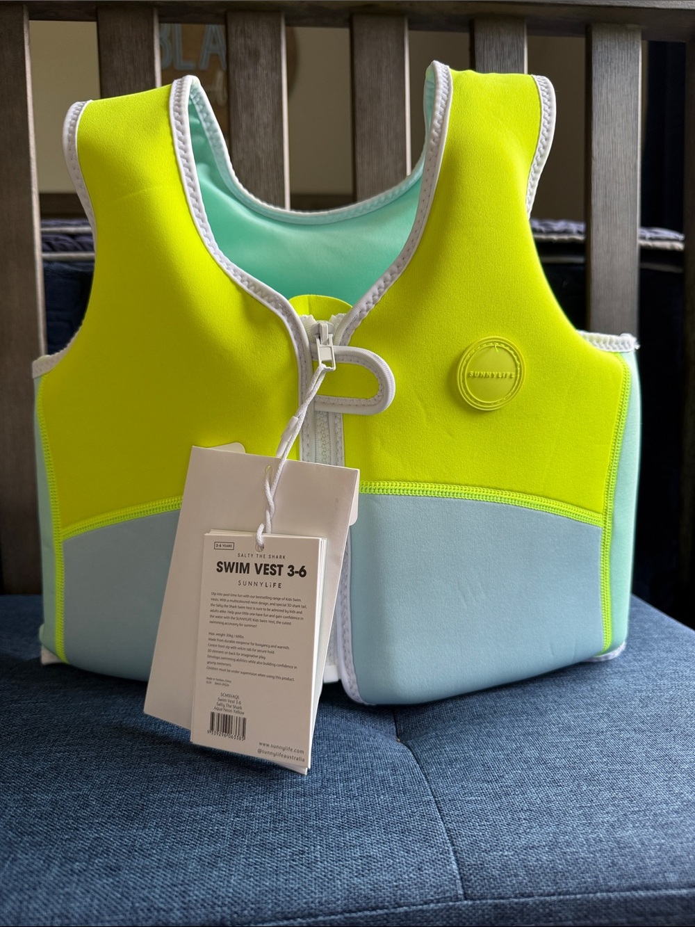 Sunnylife Kids Swim Vest in Neon Yellow & Light Blue